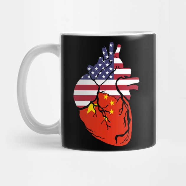 USA and Chinese flag heart by Bun Art Store